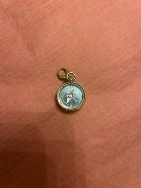 Fossil gold Compass Charm Pendant